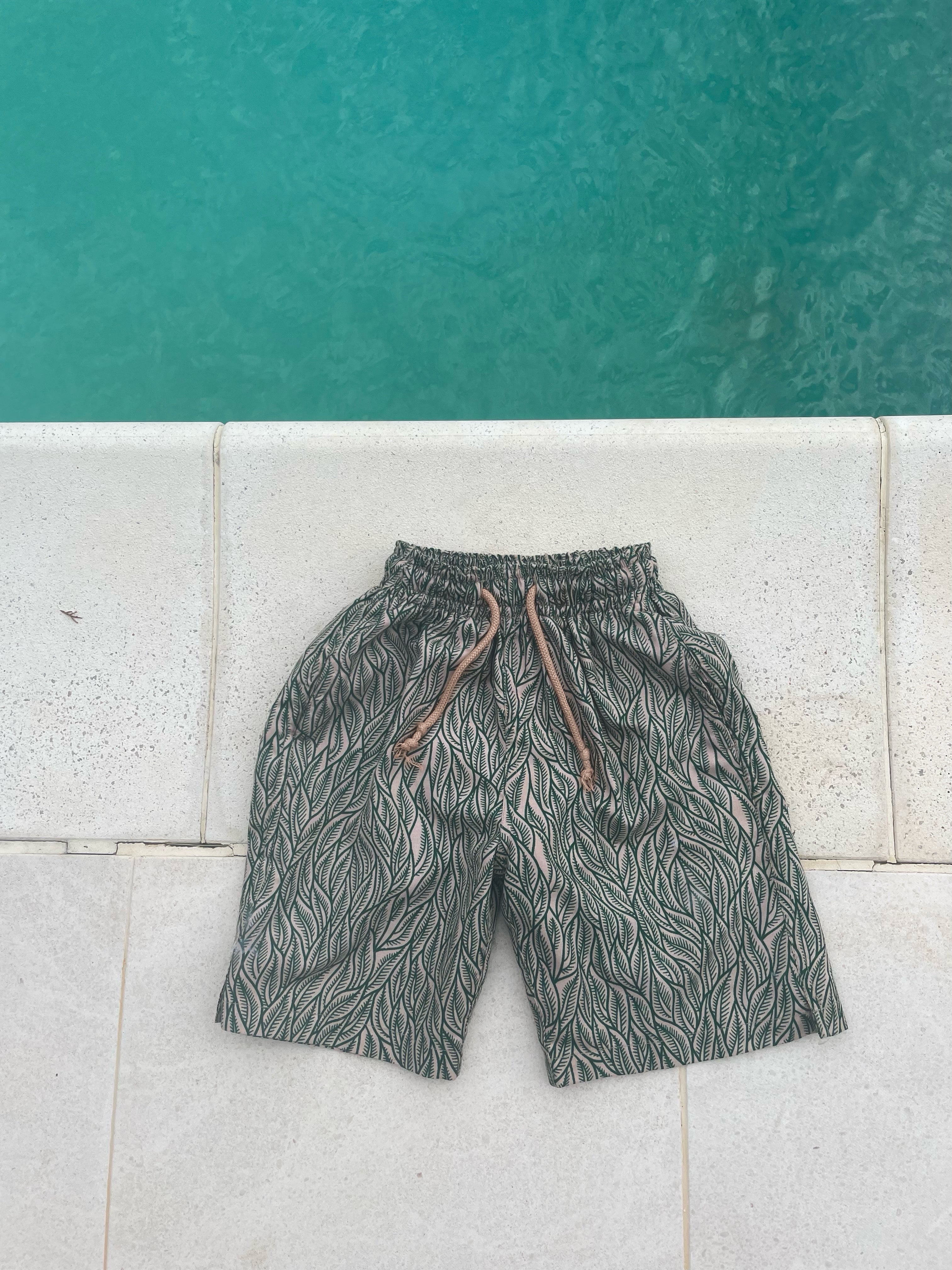Kijani Leaf Print Swim Shorts